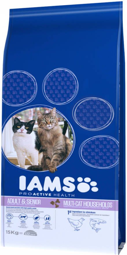 Iams Dubbelpak 2 x Grootverpakking Kattenvoer Multi cat(2 x 15 kg )