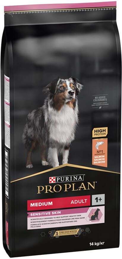 Pro Plan Medium Adult Sensitive Skin met zalm en rijst hondenvoer 14 + 2, 5 kg