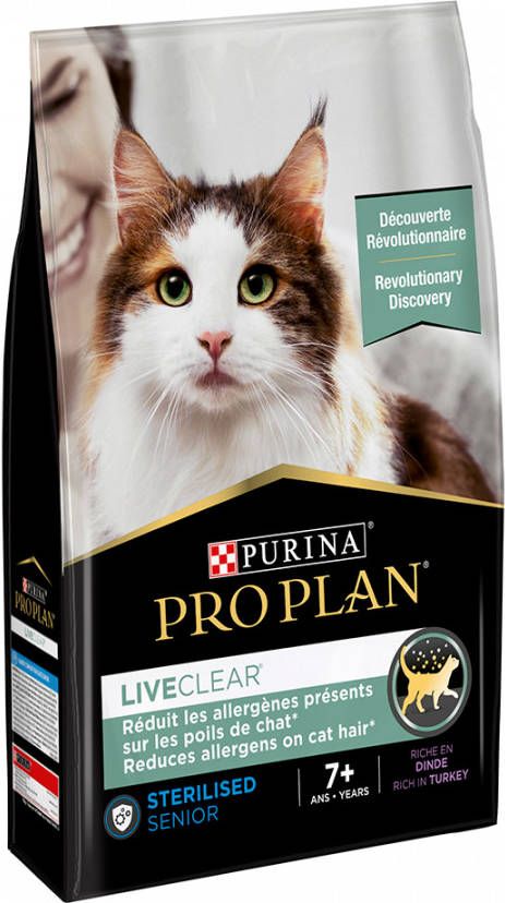 Pro Plan Purina LiveClear Sterilised Senior 7+ Kalkoen Kattenvoer Dubbelpak 2 x 2, 8 kg