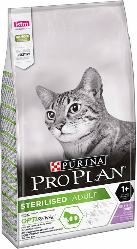 Pro Plan Purina Sterilised Adult Optirenal Rijk aan Kalkoen Kattenvoer Dubbelpak 2 x 10 kg