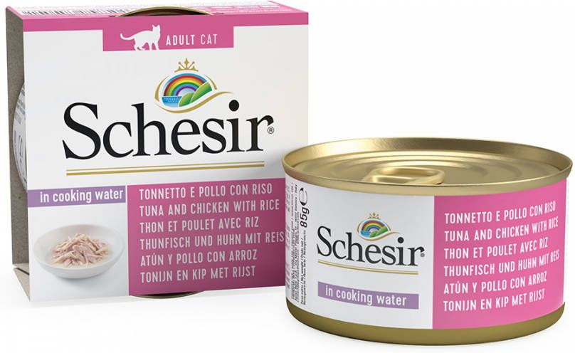 Schesir 5 x 85 g Natural met rijst + 1 x 85 g GRATIS! pure kip & rund met rijst