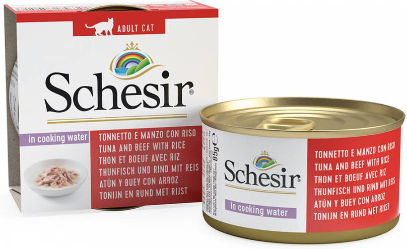 Schesir 5 x 85 g Natural met rijst + 1 x 85 g GRATIS! pure tonijn & rund met rijst