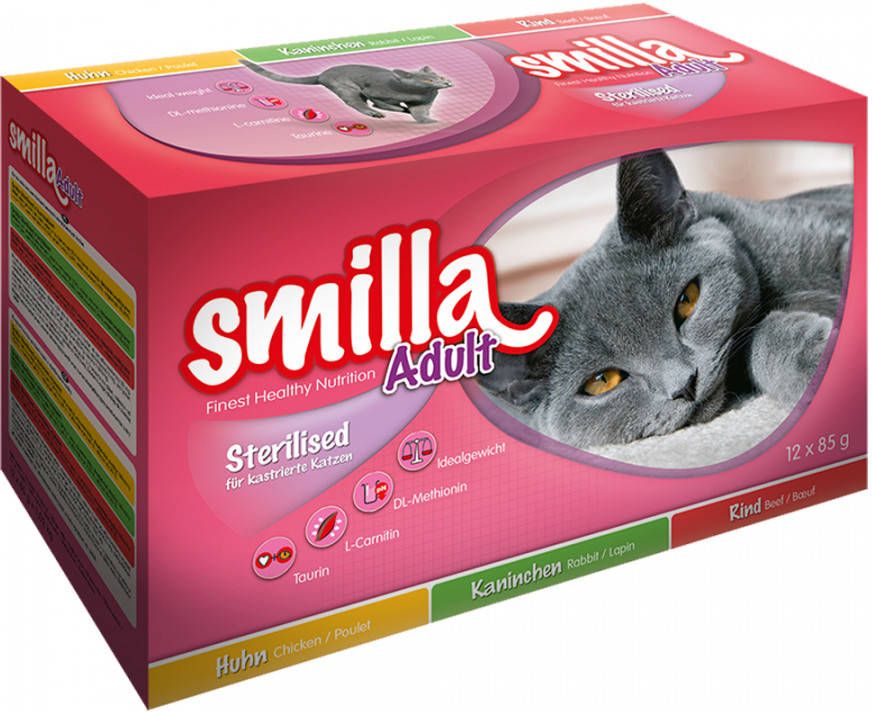 Smilla Sterilised Probeerpakket Droog en Natvoer 1 kg Droogvoer + 12 x 85 g Vershoudzakjes
