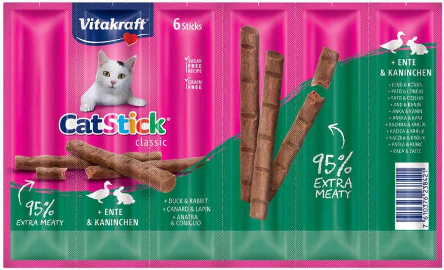 Vitakraft 20 + 4 gratis! 24 x 6 g Cat Stick Mini Eend & Konijn(24 x 6 g )