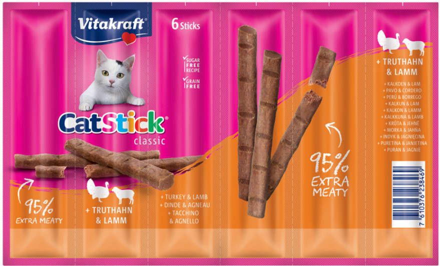 Vitakraft 20 + 4 gratis! 24 x 6 g Cat Stick Mini Kalkoen & Lam(24 x 6 g )