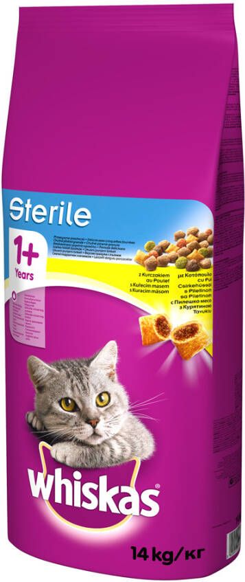 Whiskas 23 kg + 5 kg gratis! 28 kg Kattenvoer 1+ Sterile Kip