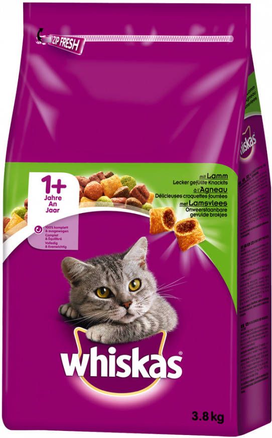 Whiskas 15% korting! droogvoer 1+ Lam(3, 8kg )