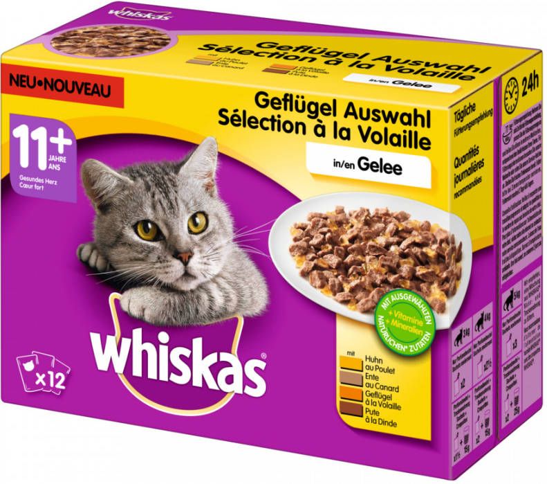 Whiskas 48x100g 11+ Senior Selectie in Gelei Maaltijdzakjes Gevogelte selectie in gelei Kattenvoer