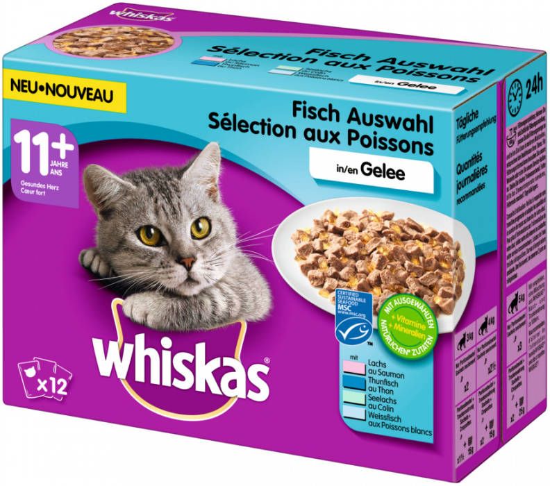 Whiskas 48x100g 11+ Senior Selectie in Gelei Maaltijdzakjes Vis selectie in gelei Kattenvoer