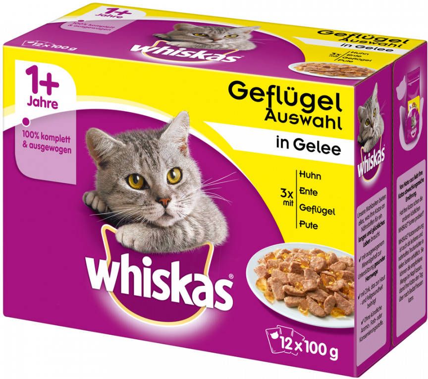 Whiskas 144x100g Selectie Maaltijdzakjes Adult 1+ Gevogelte selectie in Gelei Kattenvoer