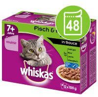 Whiskas 7+ Senior Selectie in Saus/Gelei Maaltijdzakjes Kattenvoer Voordeelpakket 96 x 85 g/100 g Vis in Gelei(96 x 100 g )