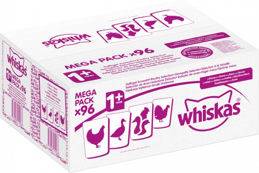 Whiskas 80 + 16 gratis! natvoer Adult 96 x 100g Gevogelte Selectie in Saus