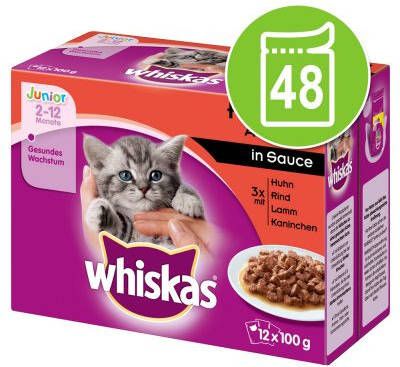 Whiskas 10 + 2 gratis! maaltijdzakjes Junior Klassieke Selectie in Saus(12 x 100 g )